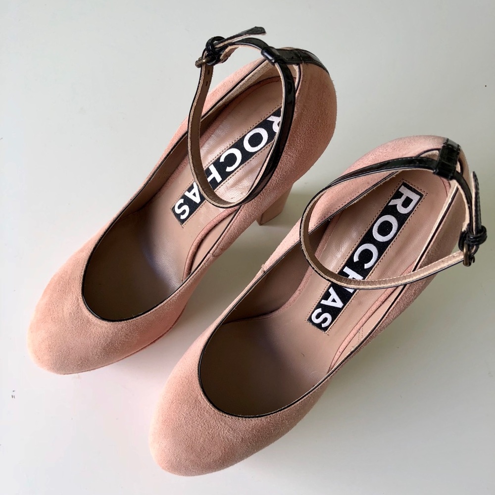 ROCHAS Suede Platform Pumps with Ankle Strap